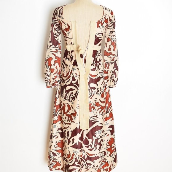 vintage 60s dress graphic print long hostess maxi gown empire waist XS African - Picture 6 of 8